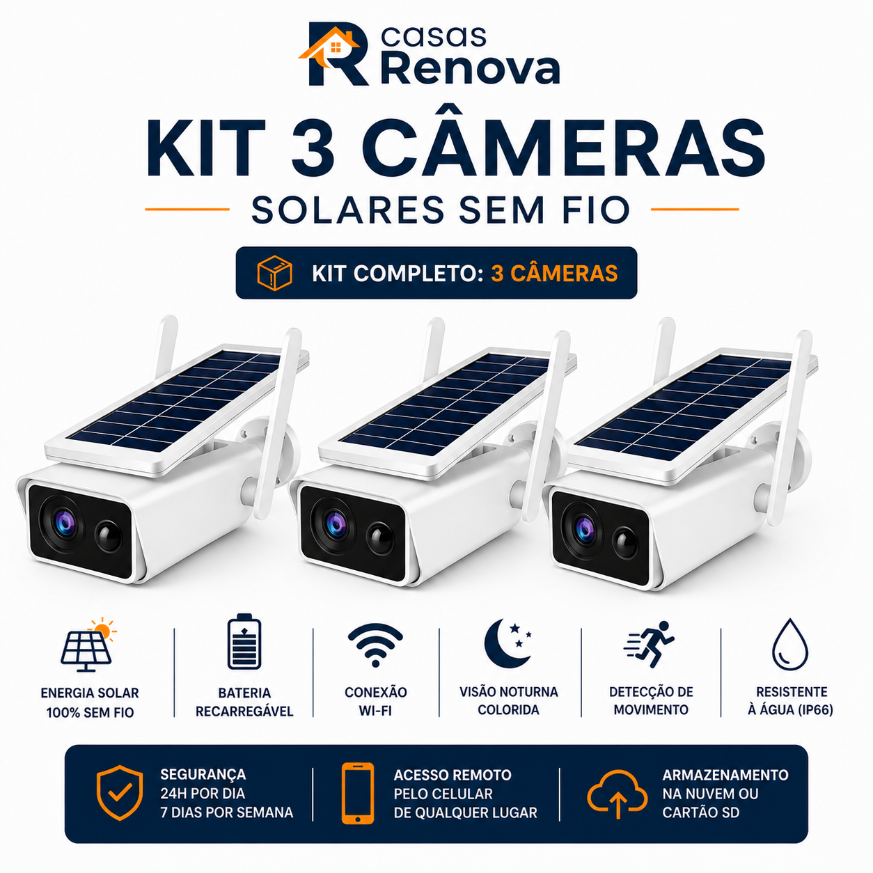 Câmera de Segurança Externa IP Wifi HD com Energia Solar